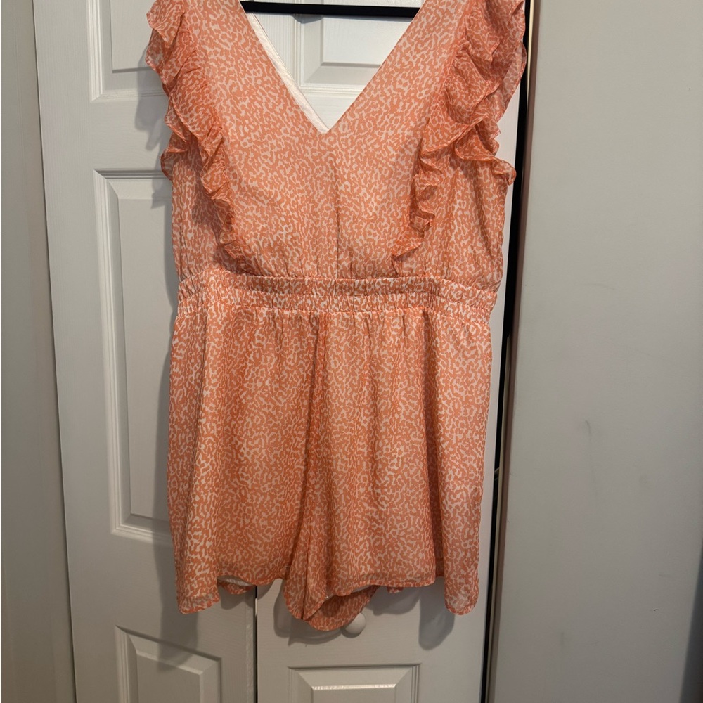 Peach Ruffle Satin Lined Romper